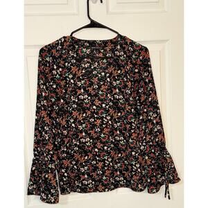 J Crew Mercantile Top Women’s 2 Black Floral Long Sleeve Flowy Boho Blouse Shirt